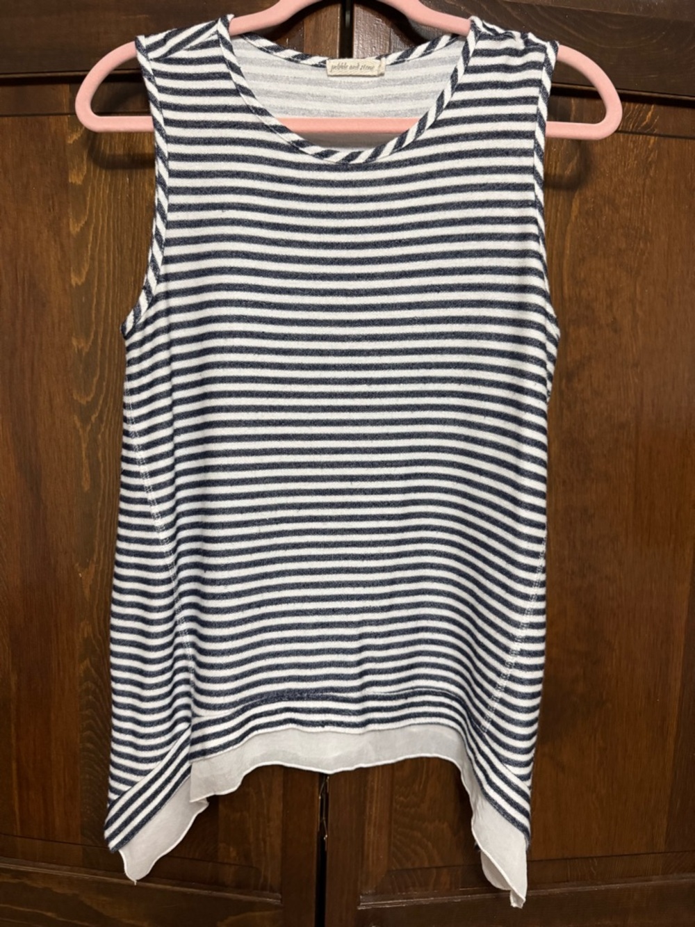 Pebble & Stone Nautical Sleeveless Tank Top with Flowy Handkerchief Hem